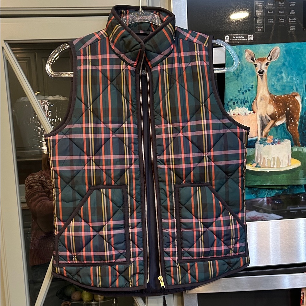 J. Crew Navy Multicolor Plaid Quilted Vest XS Preppy Collegiate Winter